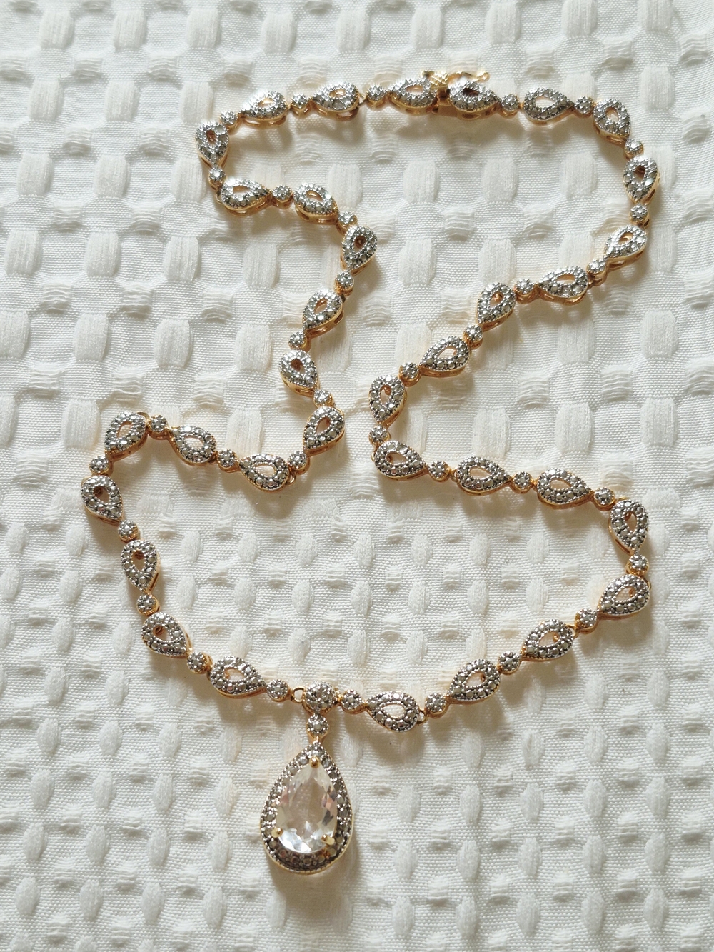 Vintage Gold Vermeil Teardrop Crystal Necklace - Picture 3 of 9